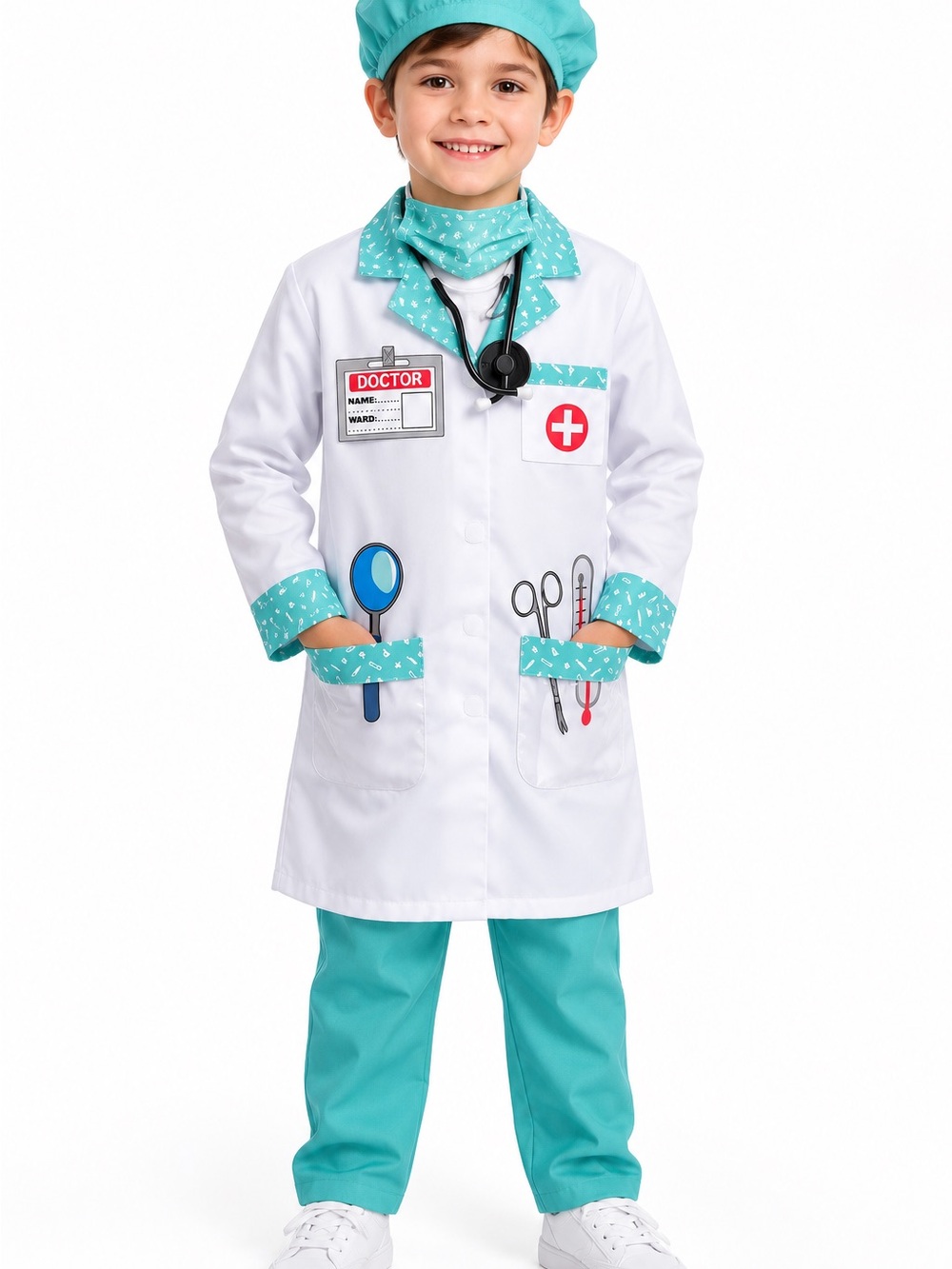 Kids Teal & White Doctor Costume size 7/8 - (Pants not included)